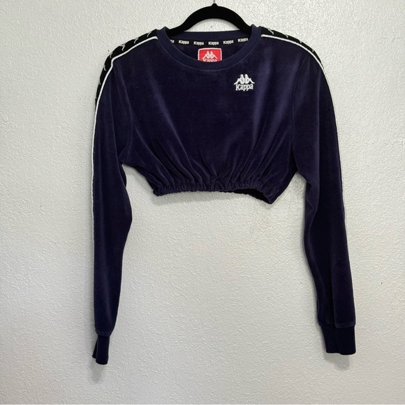Kappa Blue Velour Crop Top Crew Neck Long Sleeve Size Small - Picture 6 of 6